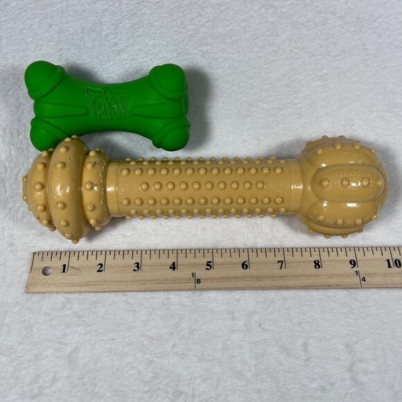 Lot of 2 Used Dog Toys: Nylabone Power Chew Barbell Lg & Hartz DuraPlay Squeaky - Picture 2 of 7